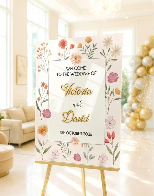 Floral Welcome to Our Wedding Sign: 3D Letters