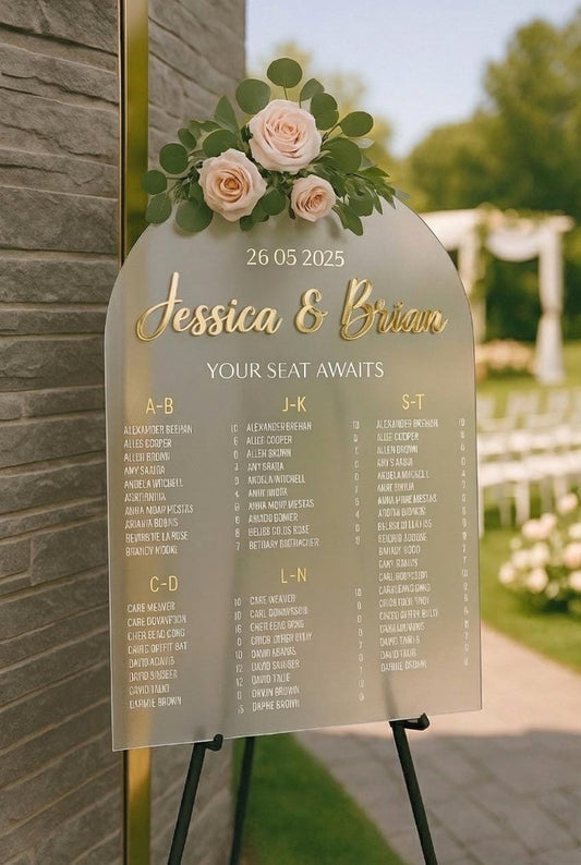 Acrylic Wedding Seating Chart Sign, Find Your Seat: 3D Mirror Text