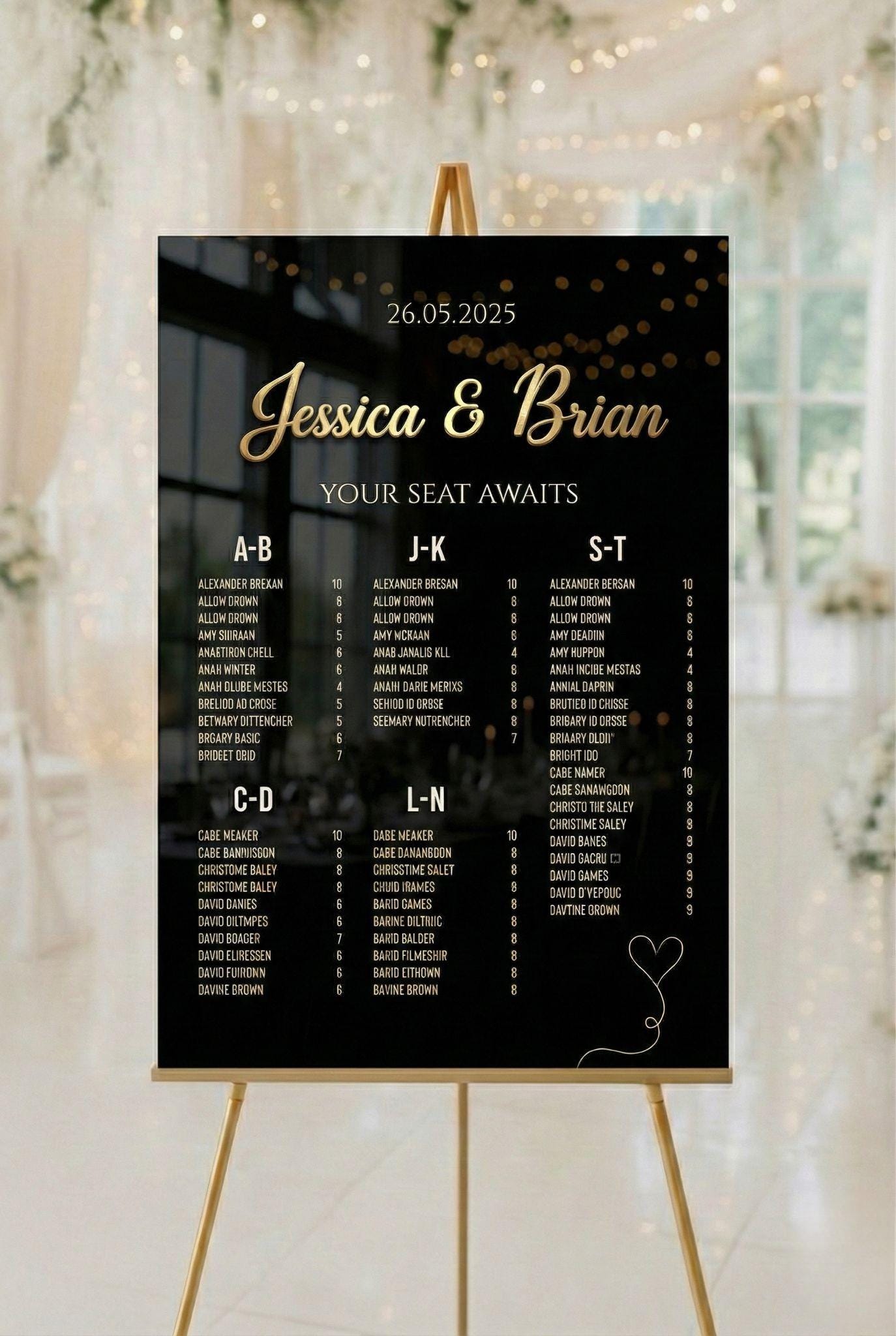 Custom Acrylic Wedding Seating Chart Sign: 3D Mirror Text