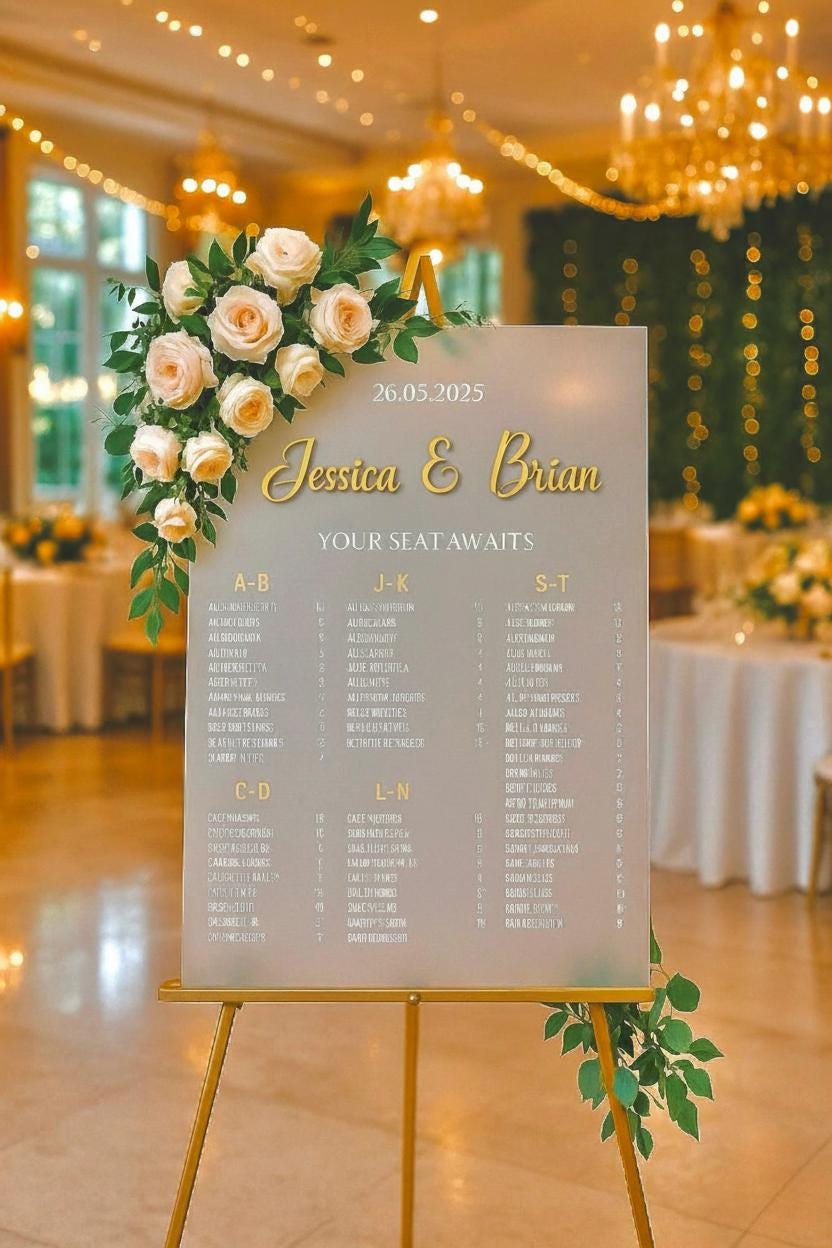 Custom Acrylic Wedding Seating Chart Sign: 3D Mirror Text