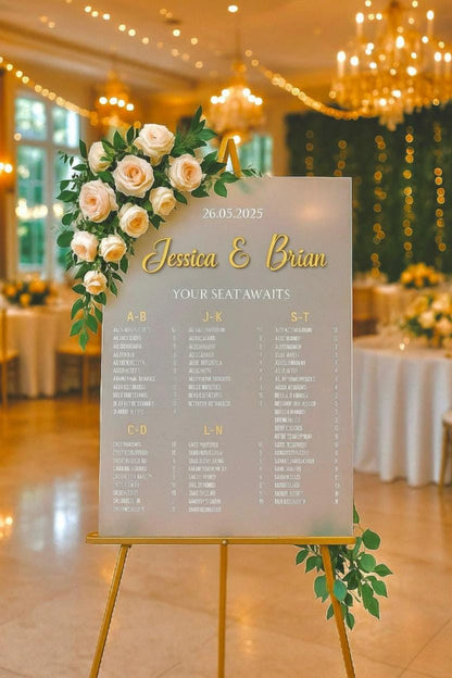 Custom Acrylic Wedding Seating Chart Sign: 3D Mirror Text