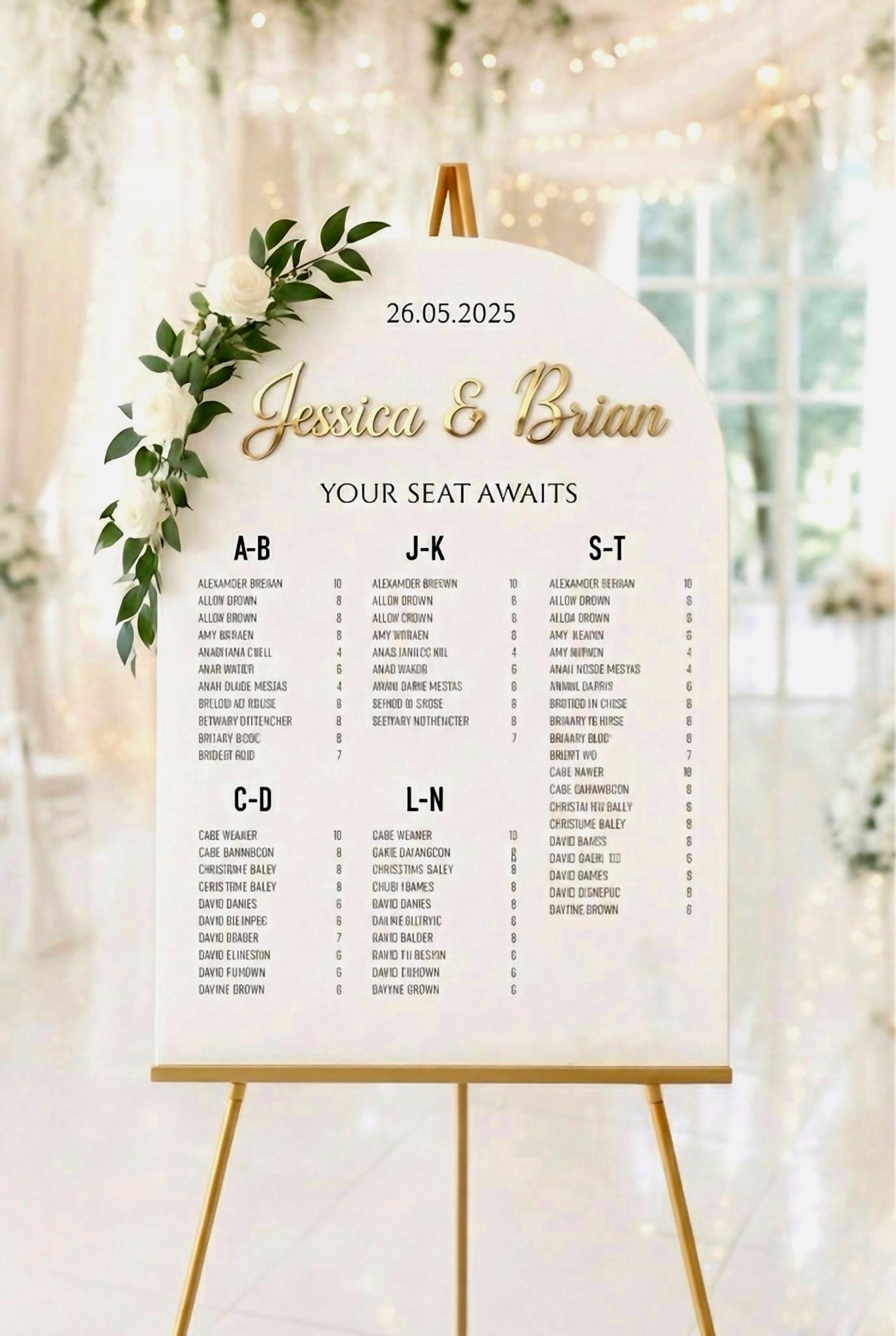 Custom Acrylic Wedding Seating Chart Sign: 3D Mirror Text