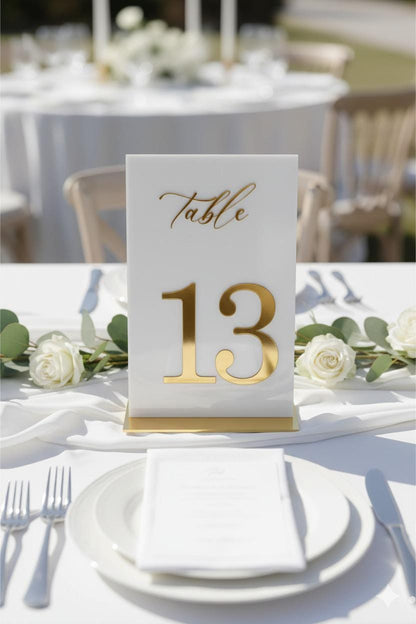 White and Gold Acrylic Wedding Table Numbers