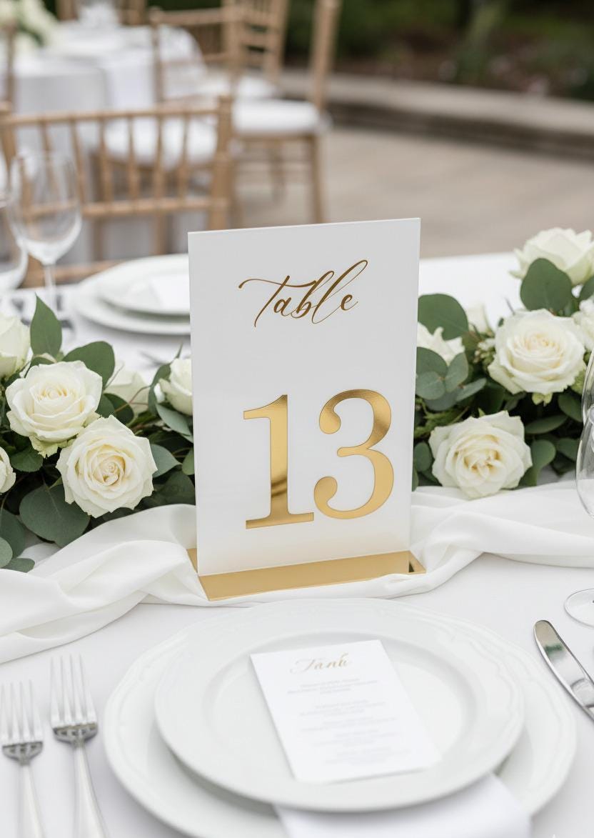 White and Gold Acrylic Wedding Table Numbers