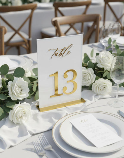 White and Gold Acrylic Wedding Table Numbers