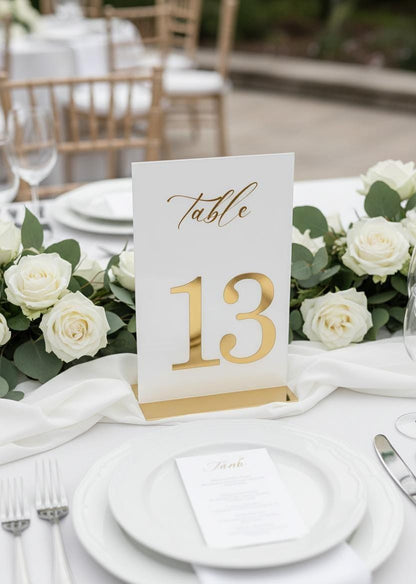 White Acrylic Wedding Table Numbers with Gold 3D Mirror Numbers