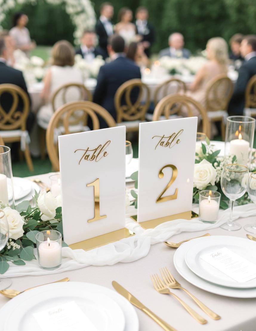 White and Gold Acrylic Wedding Table Numbers