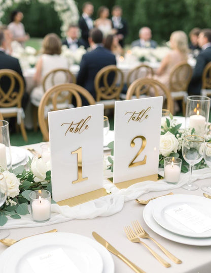 White and Gold Acrylic Wedding Table Numbers