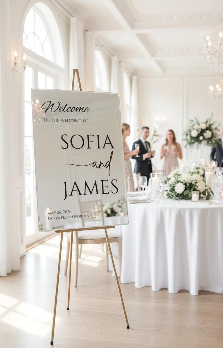 Mirror Wedding Welcome Sign, Custom Acrylic Board