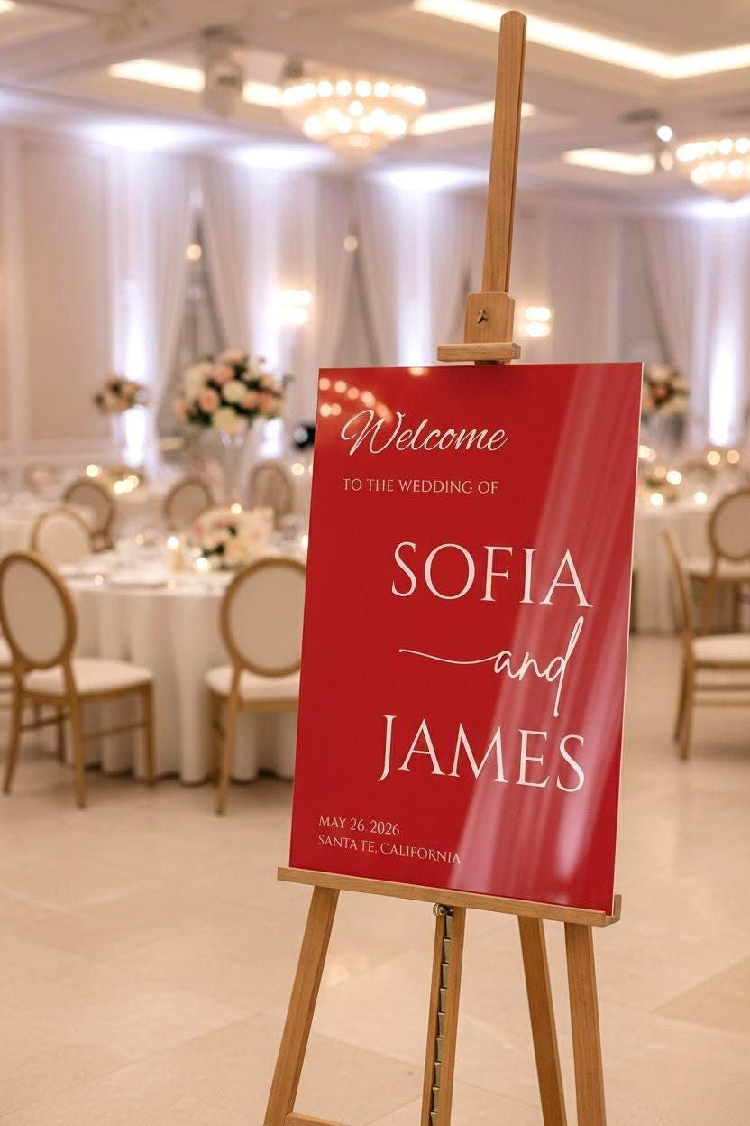Acrylic Welcome Sign, Red Wedding Signage, Reception Decor
