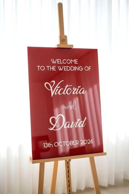 Acrylic Red Wedding Signs, Welcome to Our Wedding Signage