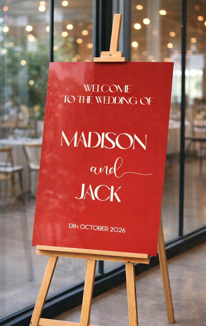 Burgundy Wedding Sign: Acrylic Welcome Board