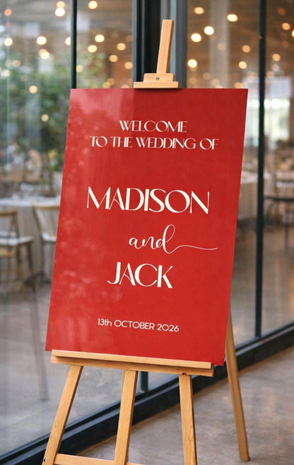 Acrylic Red Wedding Signs, Welcome to Our Wedding Signage
