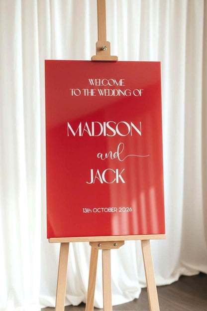 Acrylic Welcome Sign, Red Wedding Signage, Reception Decor