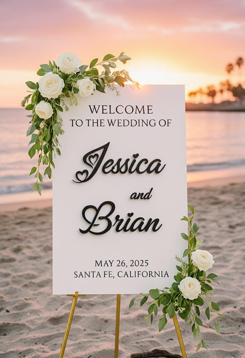 Acrylic Welcome Sign, Wedding Reception Decor