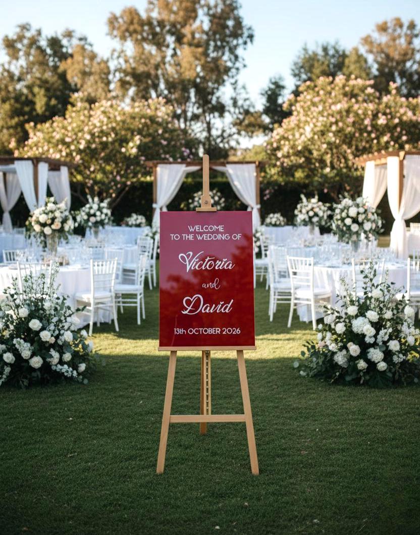 Burgundy Welcome Wedding Sign, Reception Decor