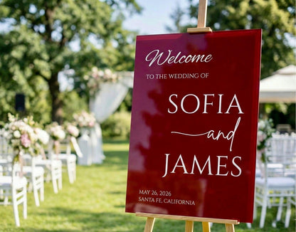 Burgundy Welcome Wedding Sign, Reception Decor
