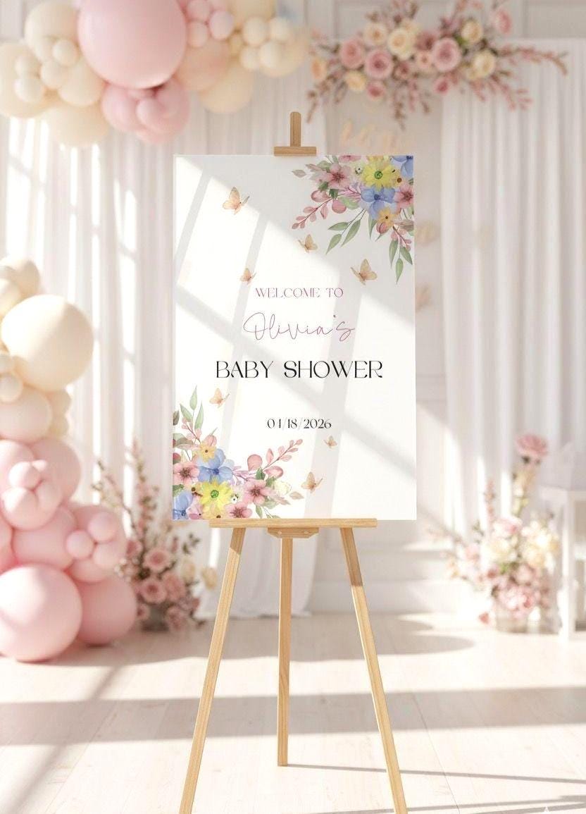 Baby in Bloom Baby Shower Sign, Acrylic Welcome Board, Floral Decor