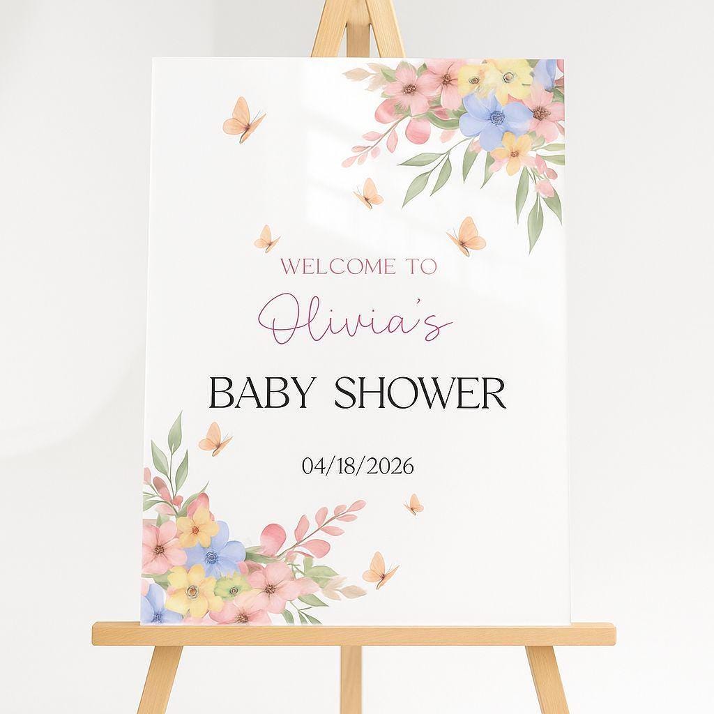 Baby in Bloom Baby Shower Sign, Acrylic Welcome Board, Floral Decor