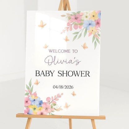 Baby in Bloom Baby Shower Sign, Acrylic Welcome Board, Floral Decor