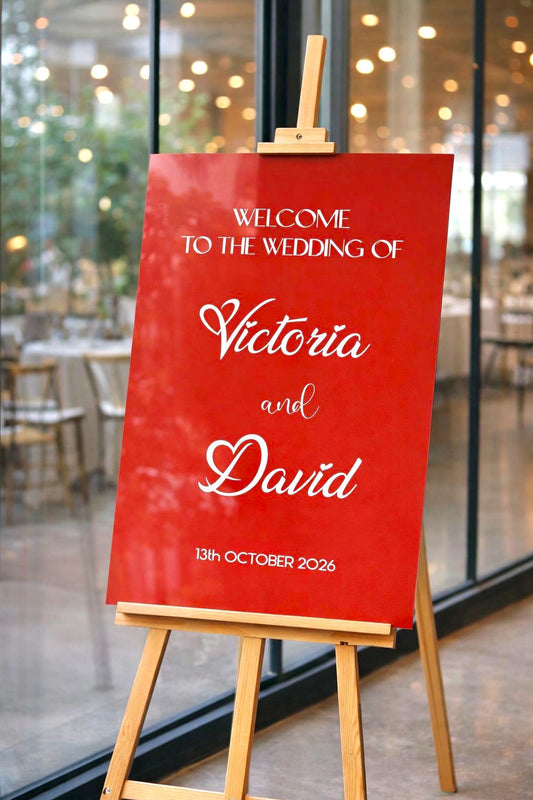 Red Wedding Sign, Acrylic Welcome Sign, Reception Decor