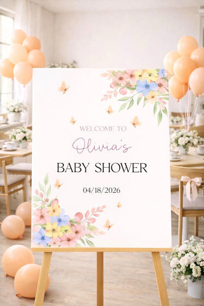 Baby in Bloom Baby Shower Sign, Acrylic Welcome Board, Floral Decor
