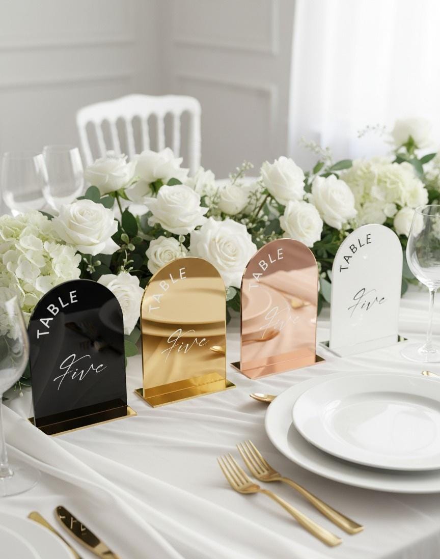 Acrylic Oval Table Number: Wedding Reception
