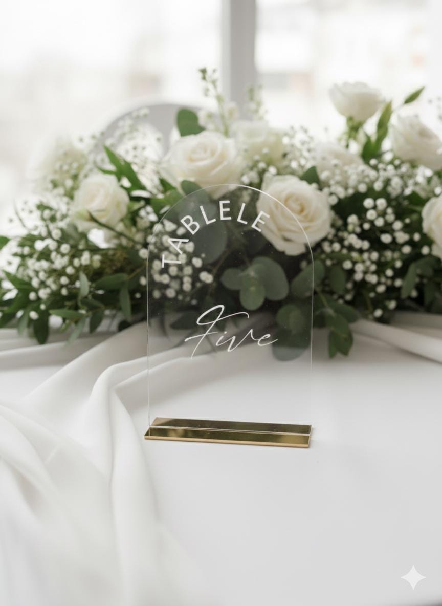 Acrylic Oval Table Number: Wedding Reception