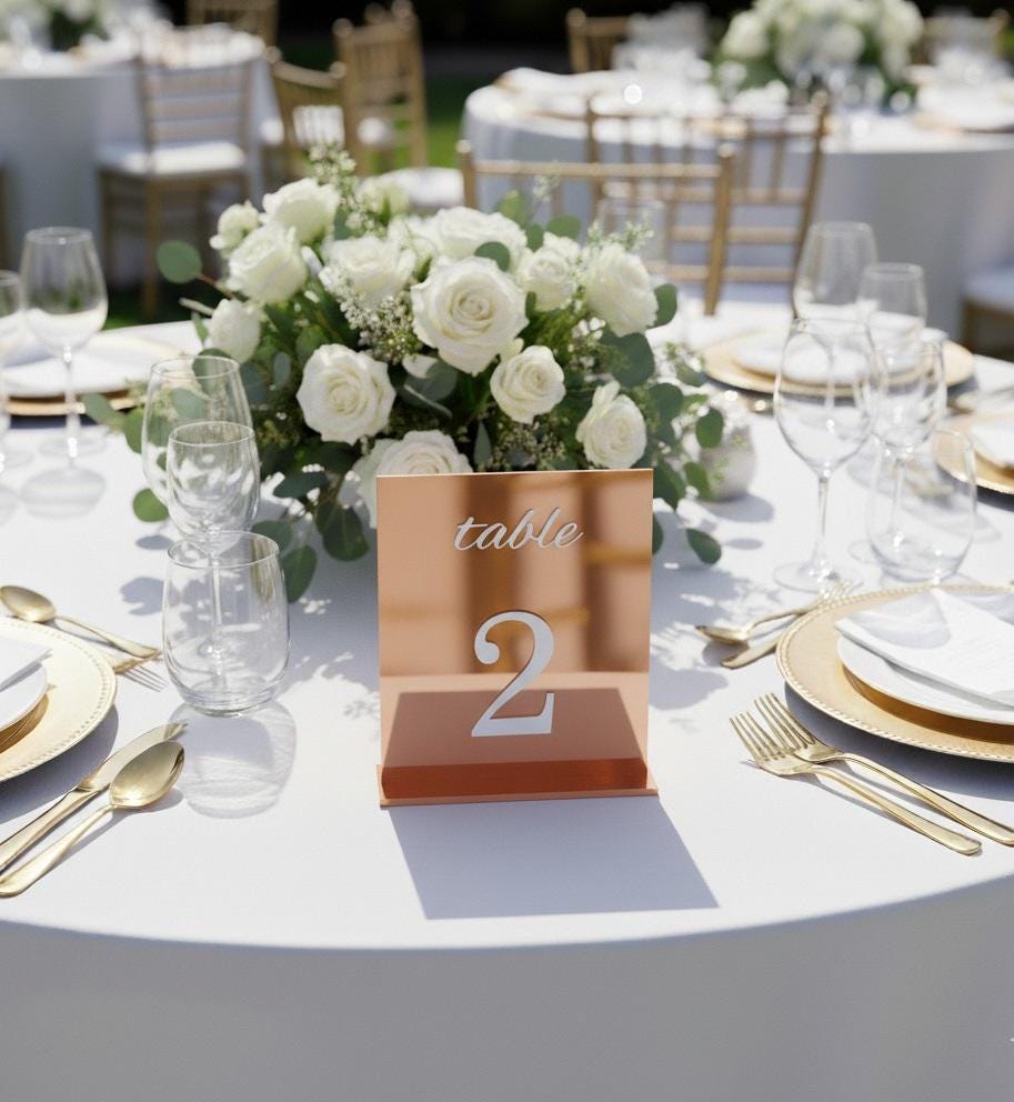 Gold Mirror Wedding Table Numbers: Reception Decor