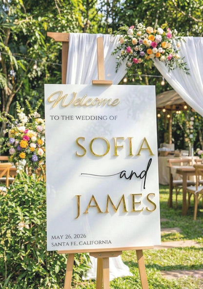 Custom Acrylic Wedding Welcome Sign: Gold 3D Letters