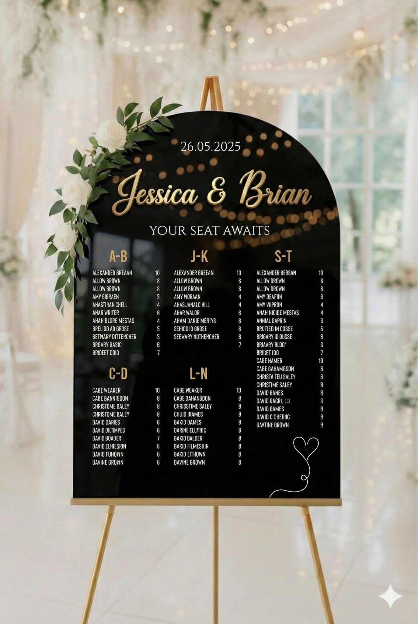 Custom Acrylic Wedding Seating Chart Sign: 3D Mirror Text