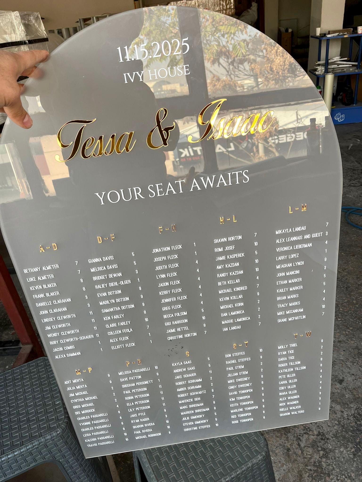 Custom Acrylic Wedding Seating Chart Sign: 3D Mirror Text