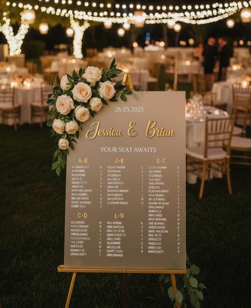 Custom Acrylic Wedding Seating Chart Sign: 3D Mirror Text