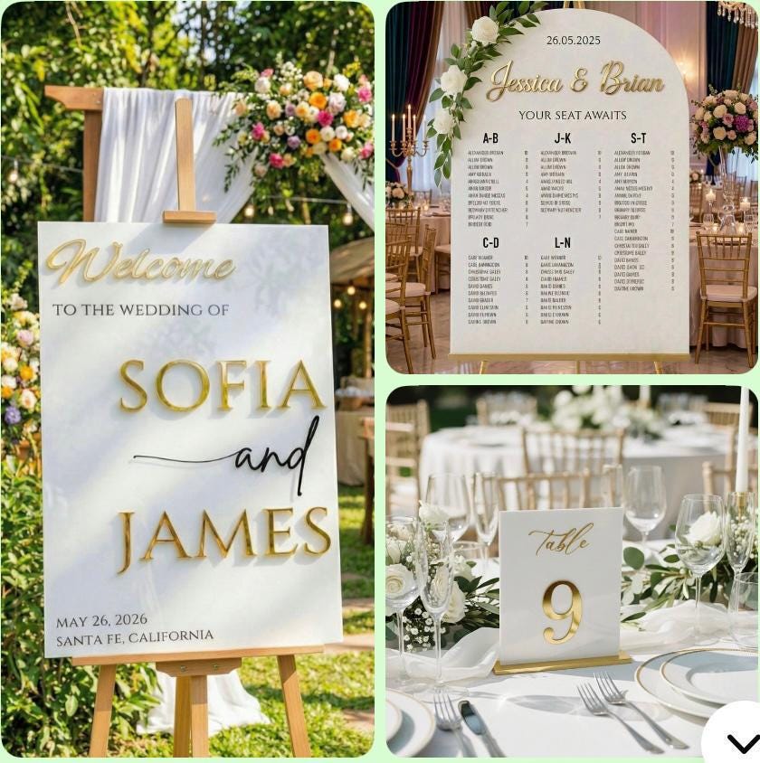 Custom Acrylic Wedding Welcome Sign: Gold 3D Letters