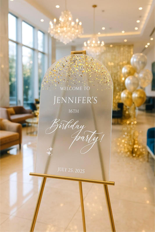 Personalized Acrylic Happy Birthday Welcome Sign: Elegant Party Decor