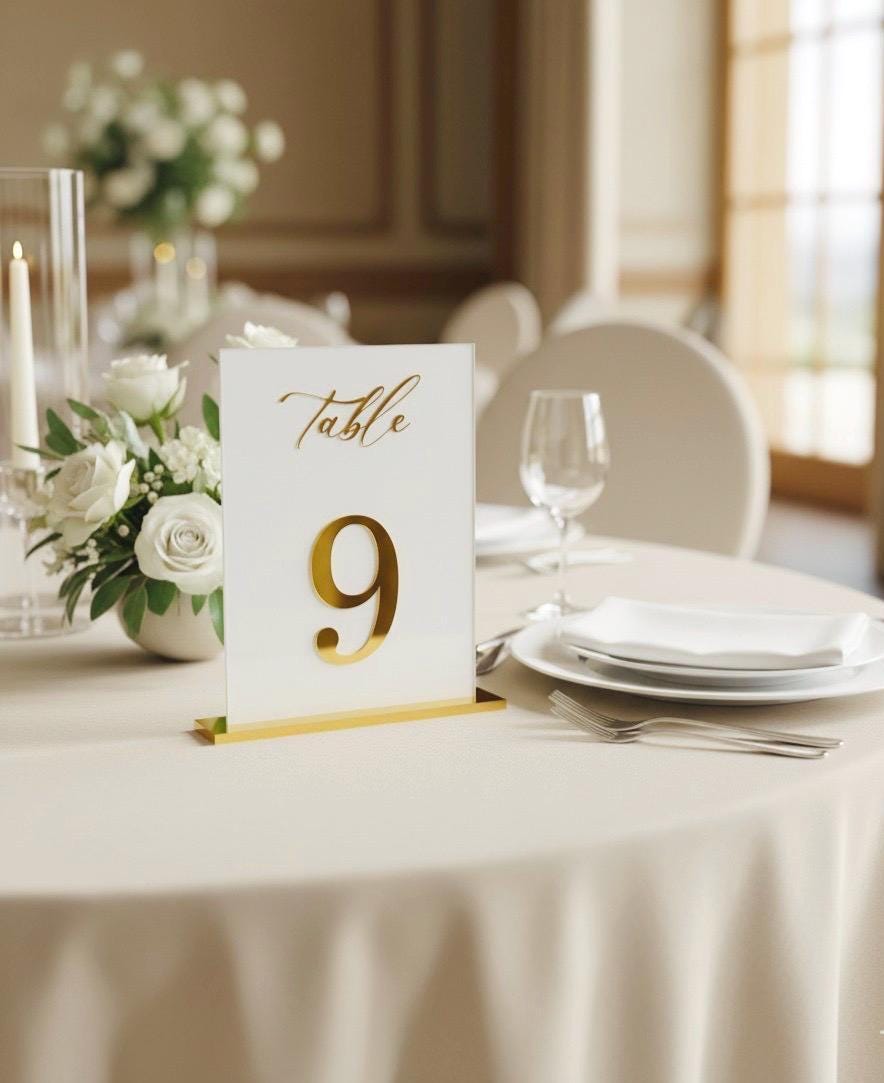 White and Gold Acrylic Wedding Table Numbers