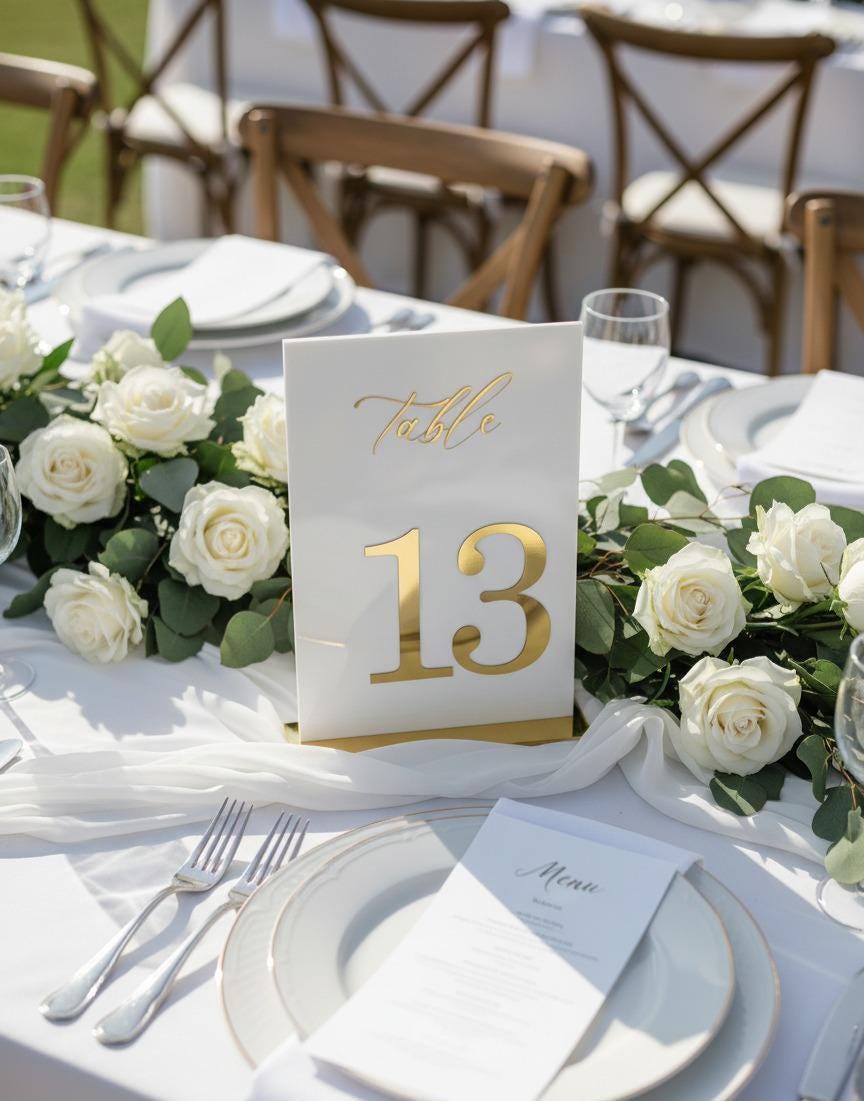 White and Gold Acrylic Wedding Table Numbers