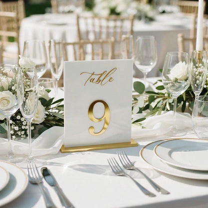 White Acrylic Wedding Table Numbers with Gold 3D Mirror Numbers