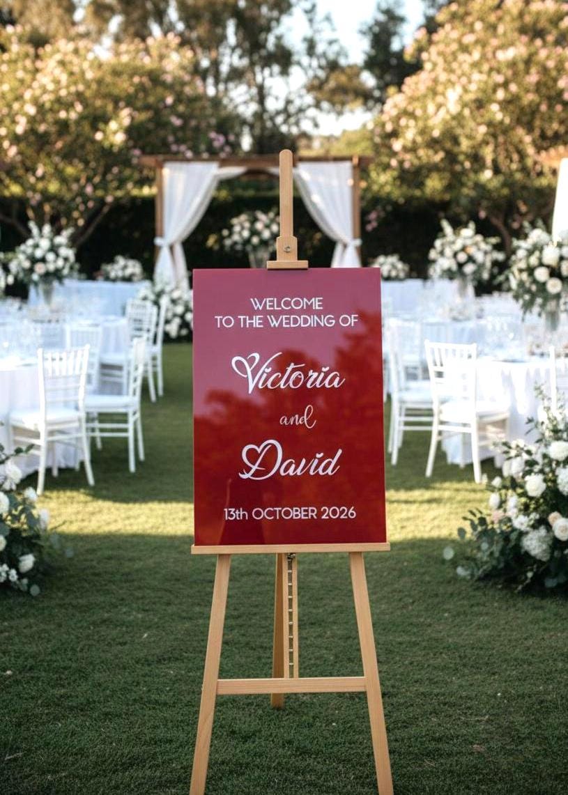 Burgundy Wedding Sign, Acrylic Welcome Sign