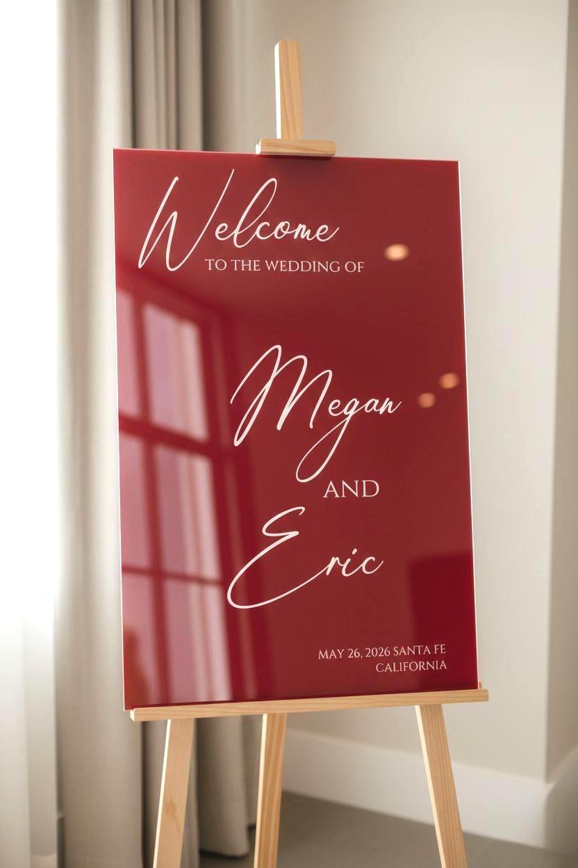 Burgundy Wedding Sign, Acrylic Welcome Sign