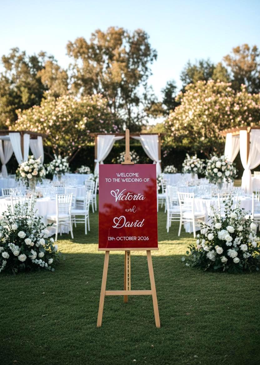 Burgundy Wedding Sign, Acrylic Welcome Sign