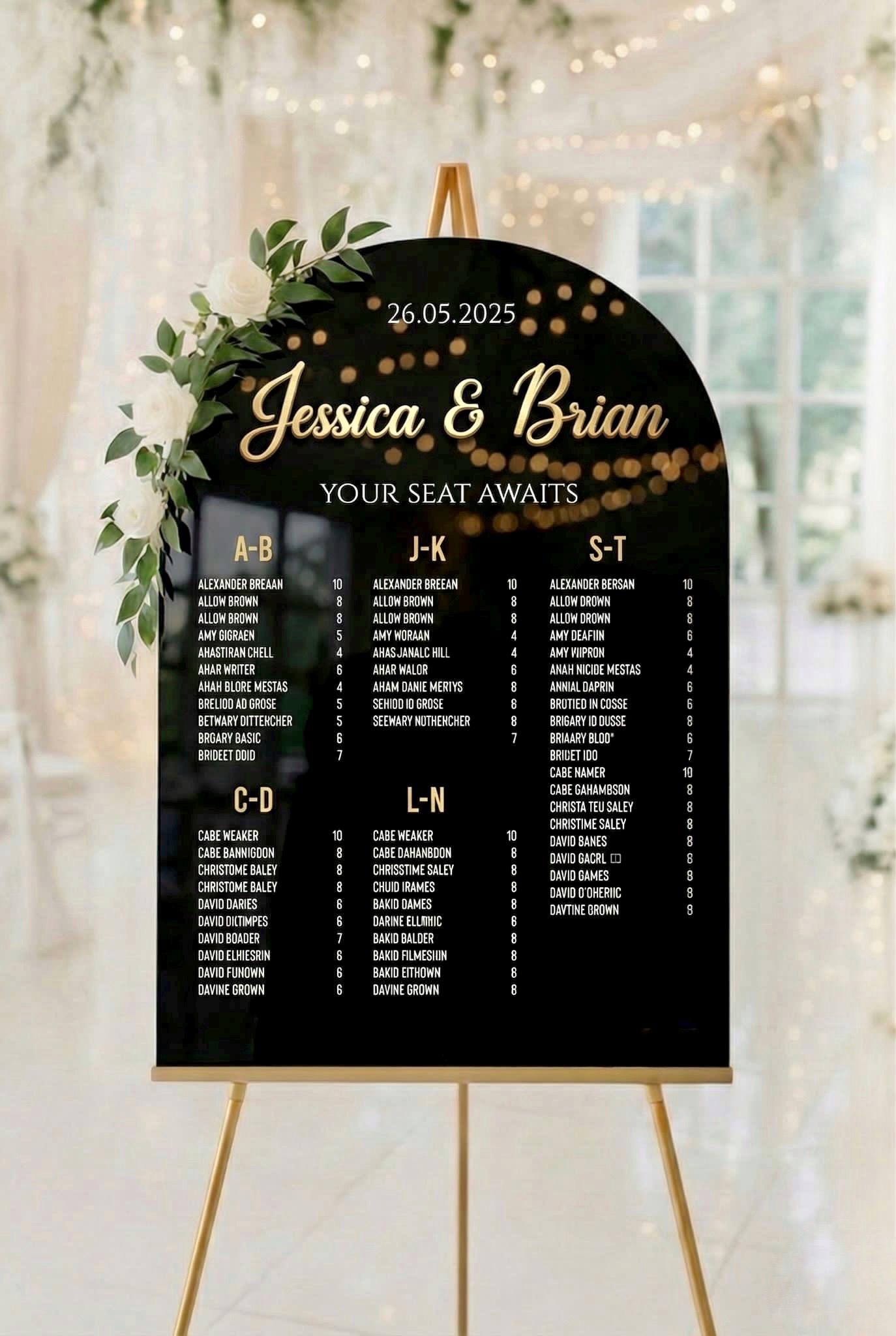 Custom Acrylic Wedding Seating Chart Sign: 3D Mirror Text