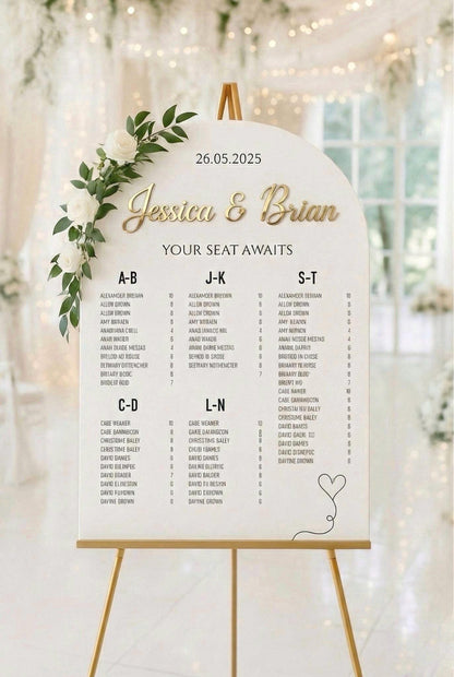 Custom Acrylic Wedding Seating Chart Sign: 3D Mirror Text