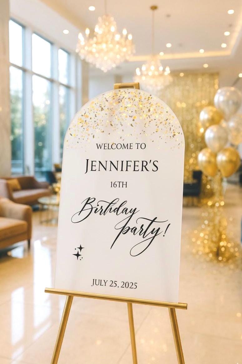 Personalized Acrylic Happy Birthday Welcome Sign: Elegant Party Decor