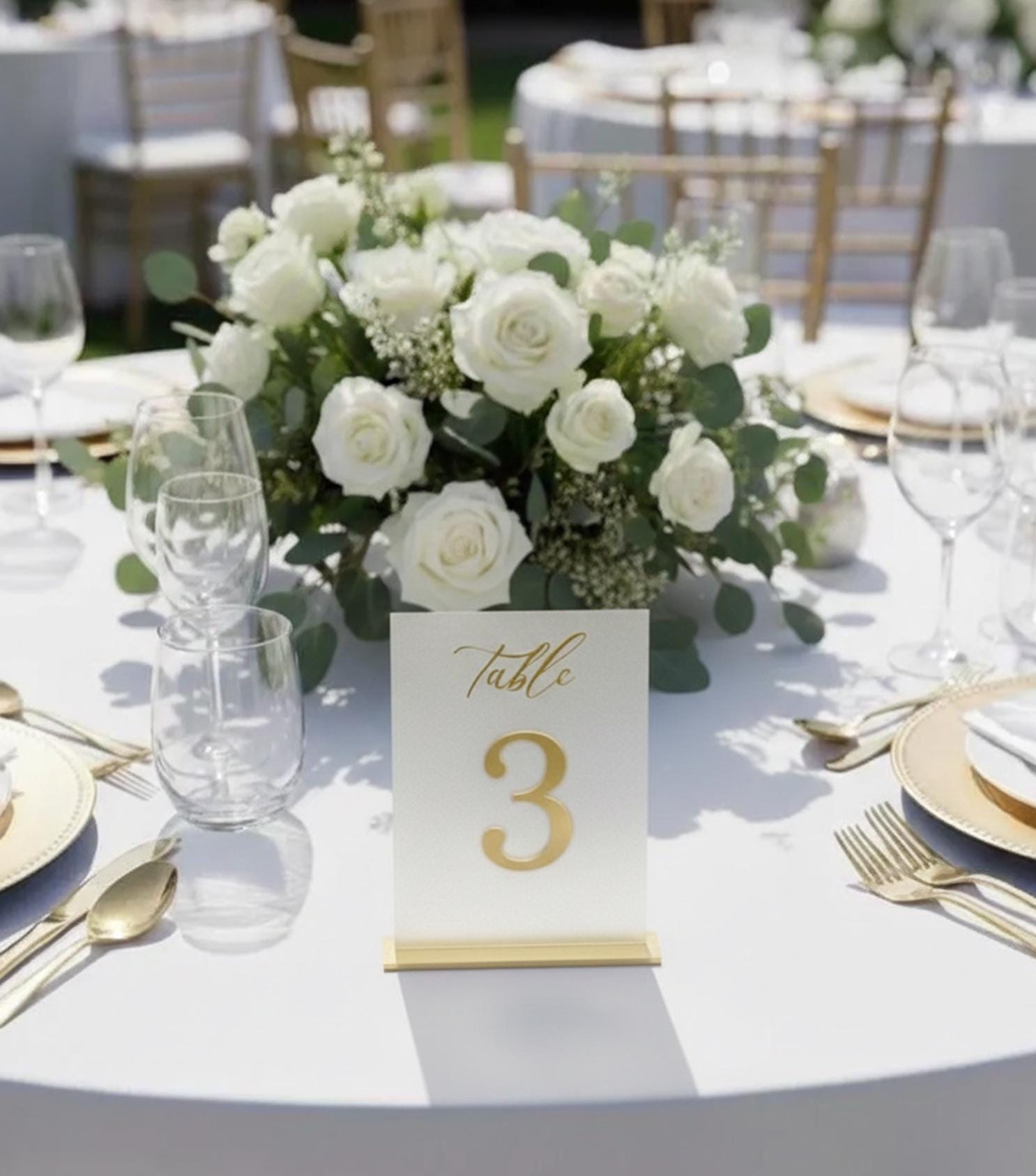 Custom Acrylic Wedding Table Numbers: Gold Mirror Accent