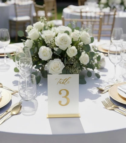 Custom Acrylic Wedding Table Numbers: Gold Mirror Accent