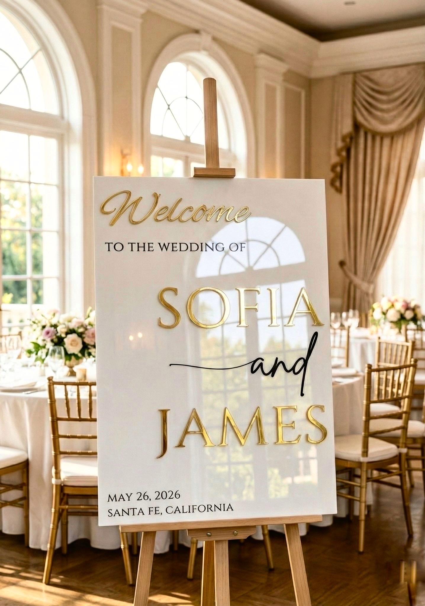 Custom Acrylic Wedding Welcome Sign: Gold 3D Letters