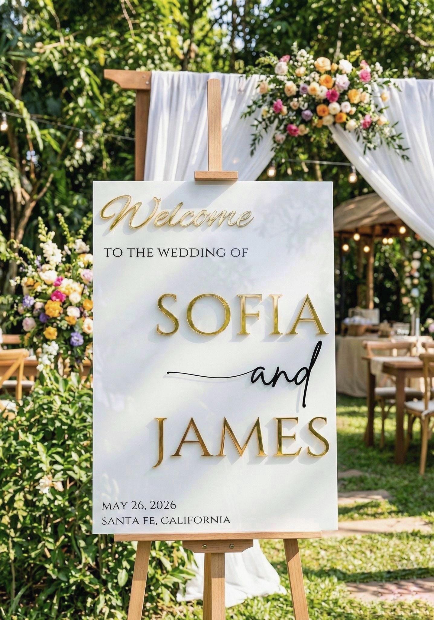 Custom Acrylic Wedding Welcome Sign: Gold 3D Letters
