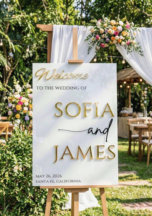 Custom Acrylic Wedding Welcome Sign: Gold 3D Letters
