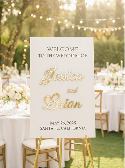 Custom Acrylic Wedding Welcome Sign: 3D Gold Mirror Letters